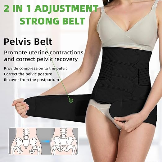 2 in 1 Postpartum Belly Band Wrap Black, C-Section Support Belt XX-Large, Post Partum Support Recovery Waist/Pelvis Belt, Hysterectomy Belly Band Binder Girdle Stomach