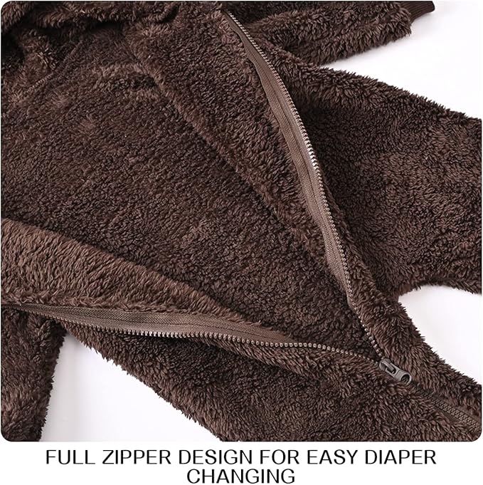 Baby Fleece Jumpsuits Infant Bear Ear Snowsuit Newborn Hooded Romper Warm Coat