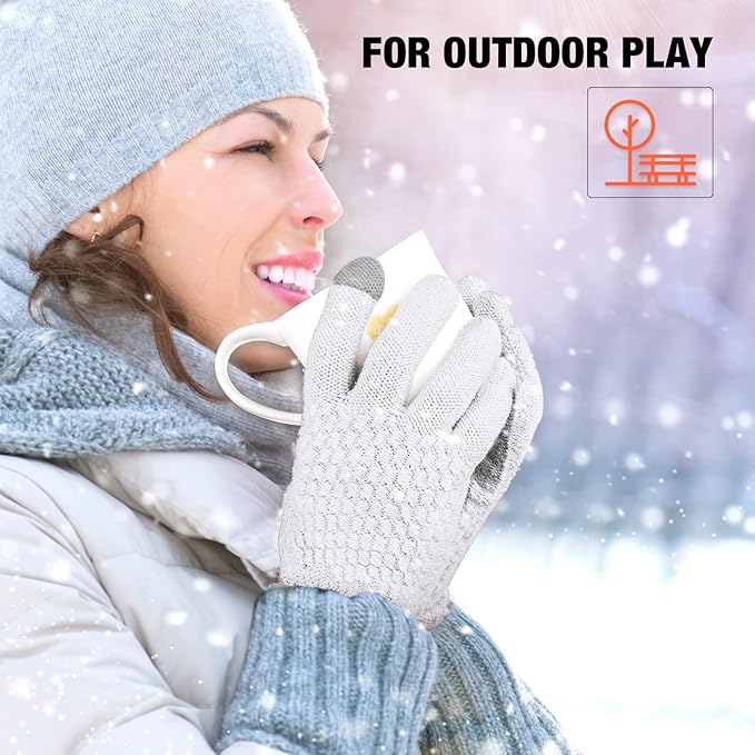 Geyoga 2 Pairs Women's Winter Touch Screen Gloves Soft Warm Fleece Lined Knit Elastic Cuff Winter Texting Gloves