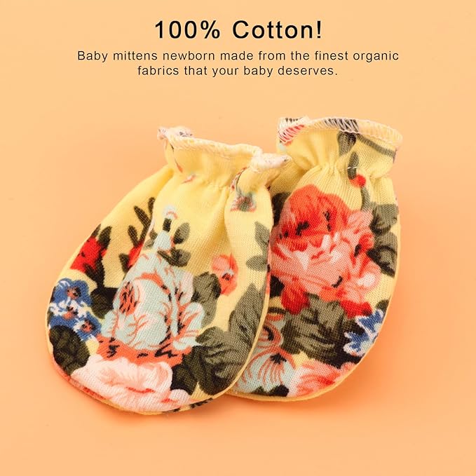 BQUBO Newborn Infant Toddler Mittens No Scratch Cotton Elastic Wrist Gloves Hypoallergenic for 0-6 Months Baby Boys Girls