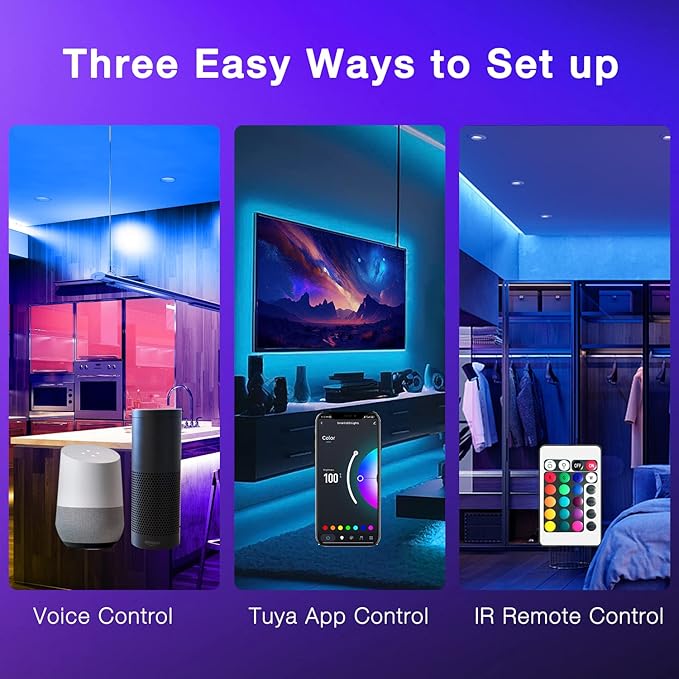 DAYBETTER Smart WiFi Led Lights, Tuya App Controlled, Work with Alexa and Google Assistant, Timer Schedule, RGB Strip Color Changing Décor for Bedroom Party Kitchen, 50ft