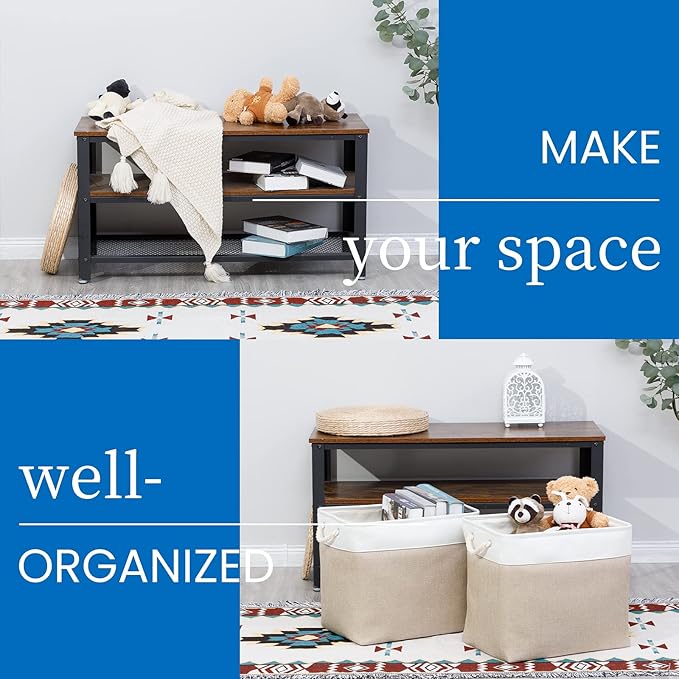 Bidtakay Storage Baskets for Shelves 17x12x15 in Beige Clothes Bins Storage for Closet Set of 2 Large Organization Baskets for Bedroom Blankets Dog Toy Basket Nursery Baby Baskets with Handles