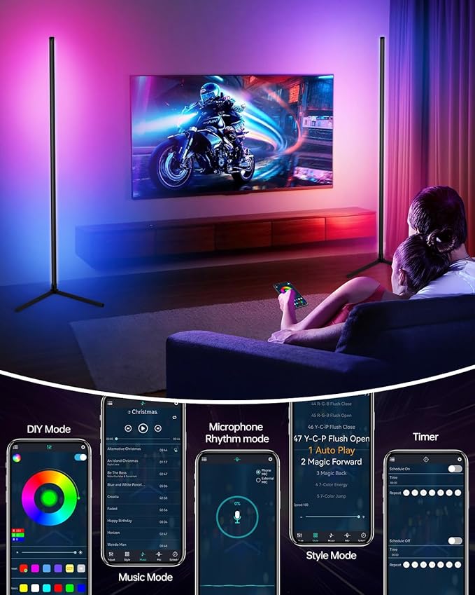 Corner Floor Lamp,RGB LED Corner Lamp with Smart APP Control Remote Control Color Changing Ambience Light with 16 Million DIY Color Changing for Bedroom Living Room and Game Room