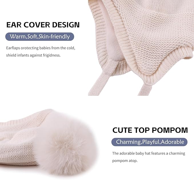 Basic Winter Baby Beanie Gloves Boys Girls Knitted Hat Pompom Kids Earflap Hats Warm Infant Toddler Beanie Mittens Set