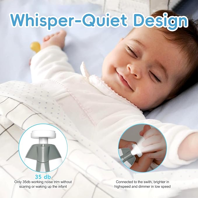 Baby Nail Trimmer Electric, 6 in 1 Baby Nail File Clippers Infant Grooming Kit Manicure Set for Toddler or Adults, Grey