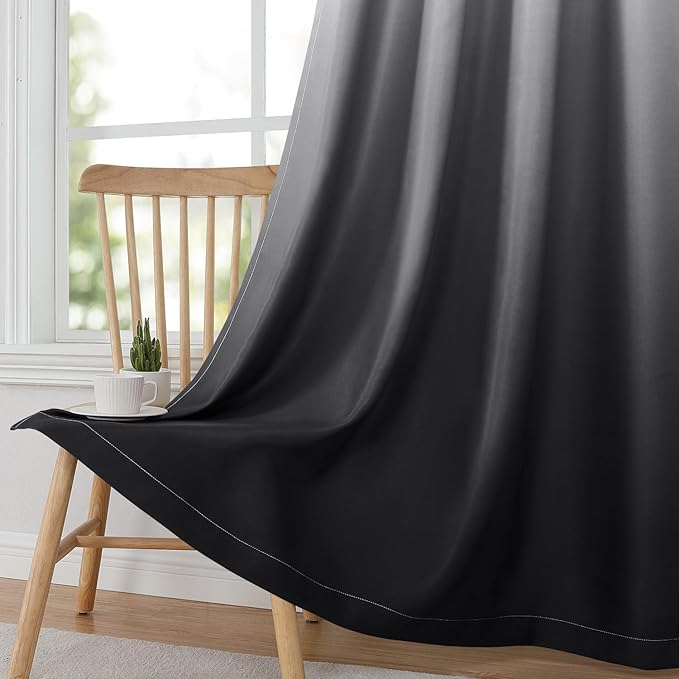 HOMEIDEAS Black Ombre Blackout Curtains 52 X 96 Inch Length Gradient Room Darkening Thermal Insulated Energy Saving Grommet 2 Panels Window Drapes for Living Room, Bedroom