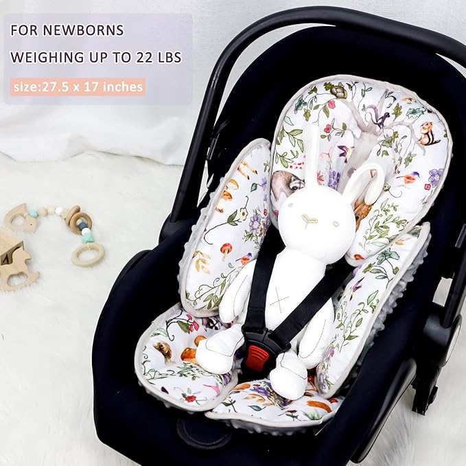 2 in 1 Infant Car Seat Insert, Car Seat Head Support Baby Girls Boys, Soft Newborn Carseat Insert Cushion, Perfect for Carseats, Strollers, Swings (Gray Animals)