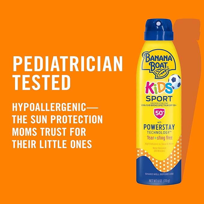 Banana Boat Sport Kids Sunscreen Spray SPF 50, Twin Pack | Spray Sunscreen for Kids, Childrens Sunblock SPF 50, Oxybenzone-Free, 6oz each