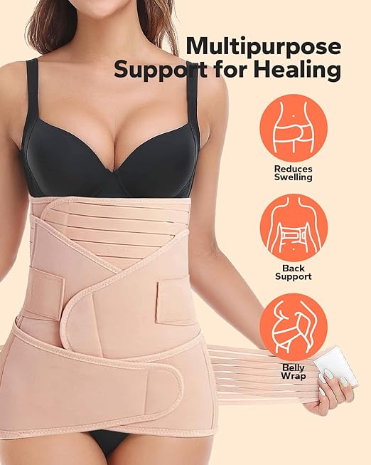 3 in 1 Postpartum Belly Band (Beige), Post Partum Waist Binder, Posture Correction Abdominal Binder, Belly Band Postpartum Belly Wrap, Postpartum Belly Wrap (For waistline 35"-45", XXL)