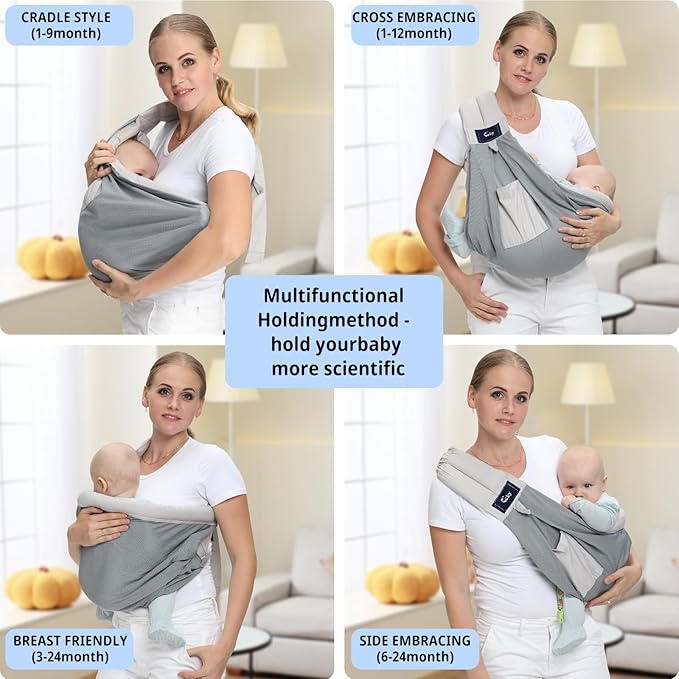 CUBY Mesh Baby Sling Carrier, Breathable Lightweight Baby Wraps Sling with Adjustable Strap- Easy to Wearing Soft Front Facing Baby Slings for Newborn Infant Toddler Carry Up to 40lbs(Gray Mesh)