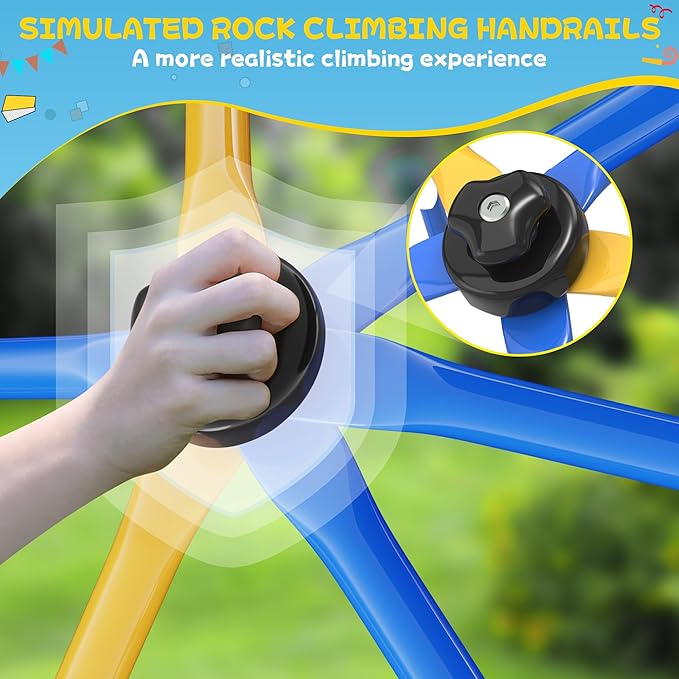 Climbing Dome, 6FT Geometric Dome Climber for Kids, Kids Indoor Outdoor Jungle Gym Supports 600lbs, Easy Assembly Playground Jungle Gym Backyard Play Equipment, Yellow+Blue