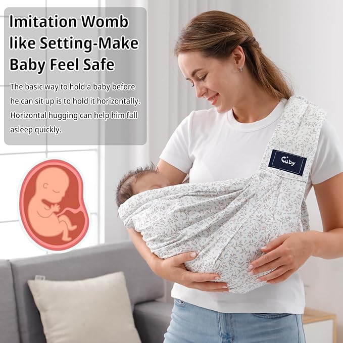 CUBY Wrap Baby Sling Carrier, Baby Wraps Sling Carrier Adjustable Breathable Lightweight Easy to Wearing - Baby Slings for Newborn Infant Toddler Front & Hip Carry Up to 40lbs (Blue Flower)