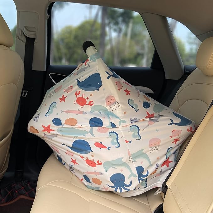 Carseat Cover Boy and Girls - Multi-use Nursing Car Seat Canopy Cover for Breastfeeding, Infant Stroller Cover, High Chair Cover (Cute Fish)