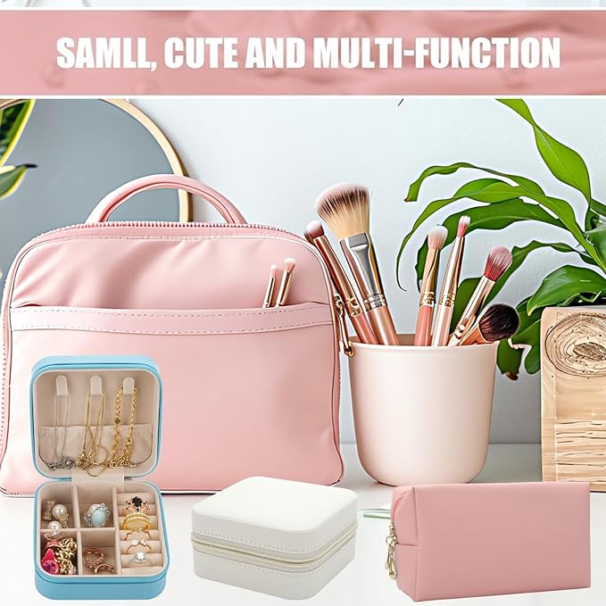 Bridesmaid Proposal Gifts Letter Cosmetic makeup bag bulk for Wedding Party Favors Bachelorette party decorations Toiletry Organizer Bag Makeup Case Gift (8, White&Pink)