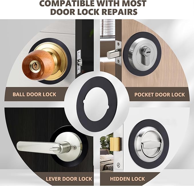 2 Pcs Upgraded Door Knob Plates with Double-Sided Tape –Thick Stainless Steel Scar Plates for Deadbolts & Knobs, Durable Lock Hole Covers for Fixing Loose Knobs and Damaged Areas(Matte Black)