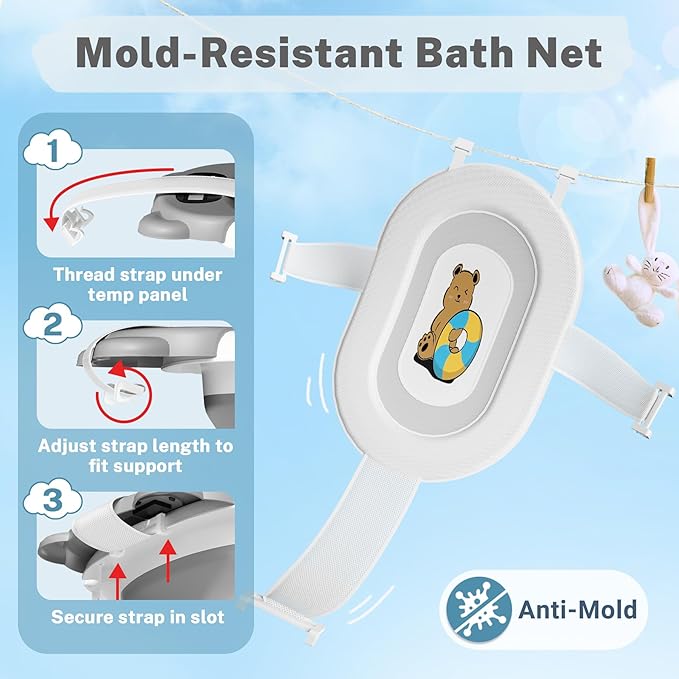 AVIDOR Baby Bathtub,Collapsible Bathtub for Newborn to Toddler,Durable Essential Infant Bath Tub,Portable Travel Baby Tub with Soft Cushion,No-Slip Hanging and Detachable(Grey)