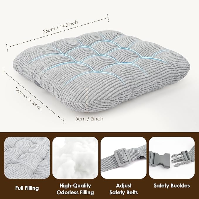 Booster Seat for Kitchen Chair with Comfy Backrest and Adjustable Safety Buckles,Non-Slip Kid Toddler Booster Seat for Dining Table,Portable PU Travel Baby Booster Increasing Cushion Chair