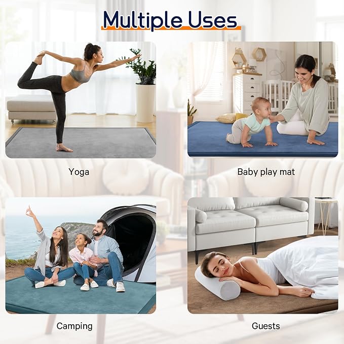 Baby Play Mat for Floor Tummy Time Mat Nursery Rug Muscle Area Playroom Rug Tatami 79"x118" Memory Foam 1.3" Thick Crawling For Babies,Toddlers, Infants, Kids,Floor(Beige)