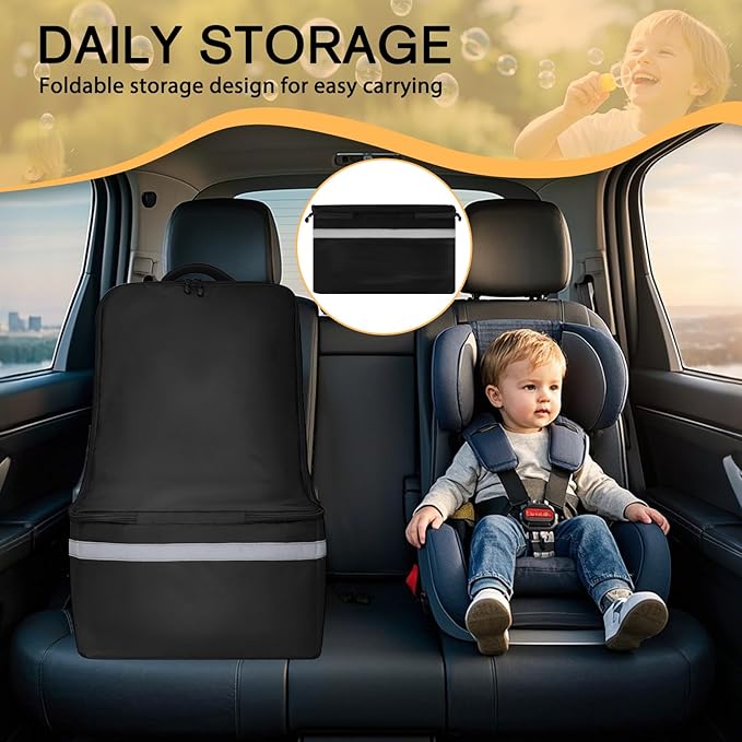 Car Seat Travel Bag for Airplane,Infant Seat Travel Bag with Shoulder Strap,Padded Car Seats Backpack with Reflective Stripes,Large Carseat Carrier Bag Travel Car Seat Cover, Black