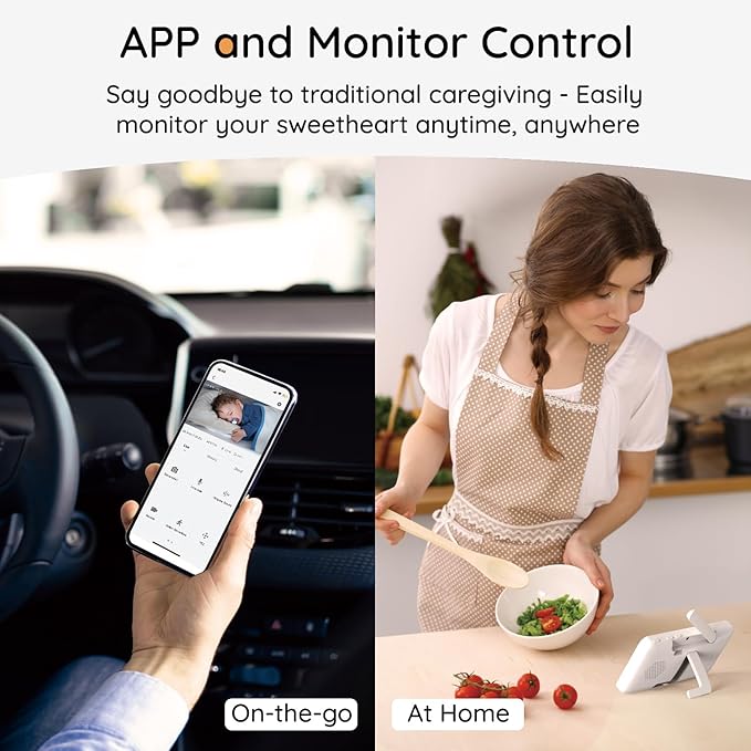 BOIFUN 2K Split-Screen 5 Inch Wi-Fi Baby Monitor with 2 360° Cameras, AI Motion & Sound & Humidity & Temp Detection, Auto Tracking Via Smartphone App and Monitor Control, Infrared Night Vision