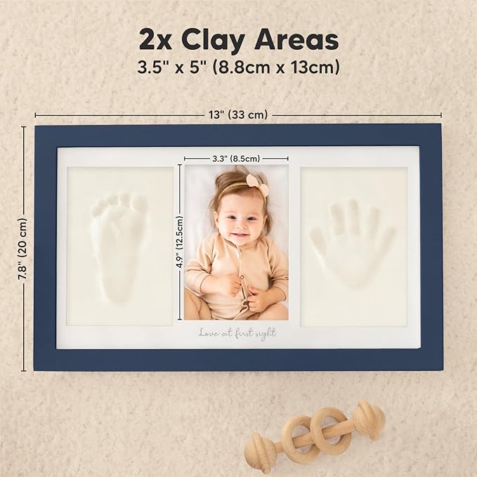 Baby Hand and Footprint Kit - Clay Handprint Keepsake Frame, Newborn Nursery Picture Frame, Personalized New Mom Gifts for Baby Shower & Registry (Midnight Blue)