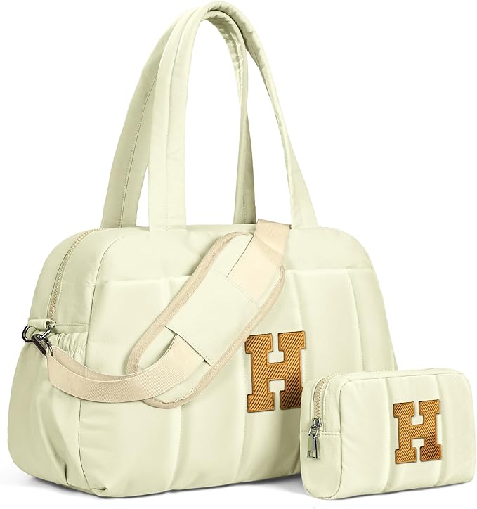 Birthday Gifts for Her-Duffle Bag for Travel Women, Travel Bags，Initial Overnight Bag with Wet Pocket，Lightweight Weekender Bags Personalized Gym Tote with Makeup Pouch