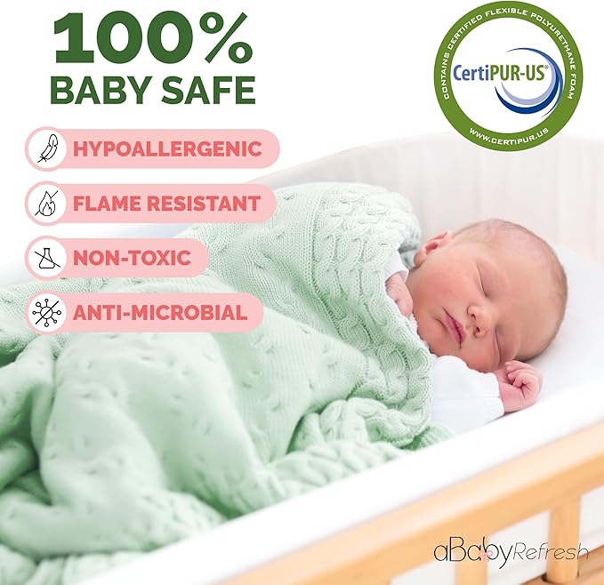 Cradle Baby Mattress and Bassinet Mattress – 2-Inch Firm Foam Baby Bed with Waterproof Vinyl Cover – Non-Toxic Hypoallergenic Cushion Pad Replacement for Infant Bed (Multiple Standard Sizes)