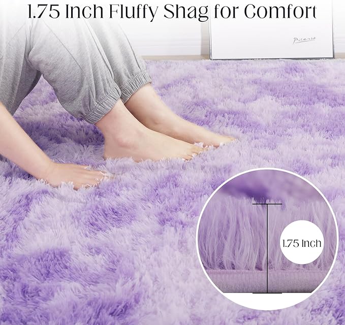 Area Rugs 9x12, Fluffy Rugs for Living Room, Ultra Soft Rugs for Bedroom, Non-Slip Indoor Carpet for Nursery, Kids Room, Playroom, Home Decor, Tie-Dyed Purple
