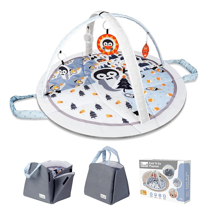 Baby Play Mat Tummy Time Mat with Exclusive Foldable Design, Stage-Based Skill Development Activity Gym Mat, Machine Washable Play Mat for Baby Girl with Gift Package