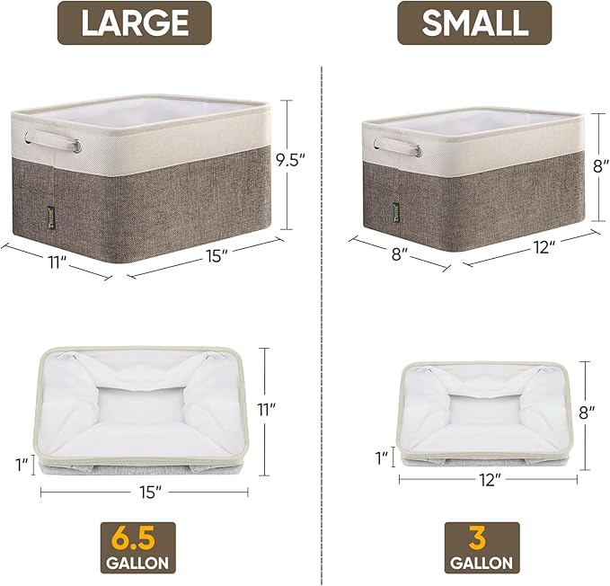 BALEINE 4 Pack Fabric Storage Bins for Shelves, Linen Storage Baskets for Organizing, Decorative Closet Bins for Clothes, Home (Brown, 12"x8"x8")