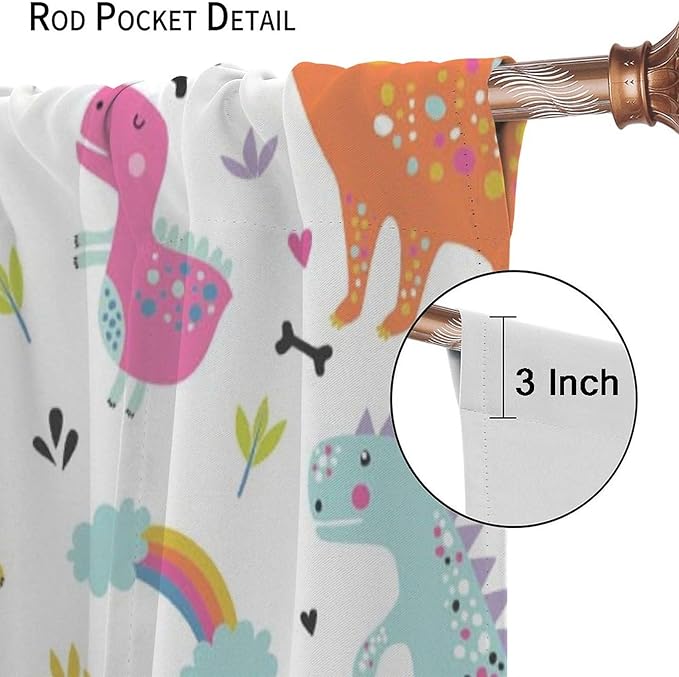 Cartoon Dinosaur Curtains for Kids Boys Girls Home Decor Childish Cute Dino Animals Print Pattern Rod Pocket Blackout Window Drapes for Nursery Baby Bedroom Playroom W21xL63in 2 Panels