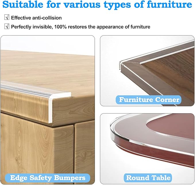 Clear Edge Protector Strip Sharp Edge Wrap Cover Tape,1.18 in x 13.12 FT,Self Adhesive Protective Bumper Guards for Cabinet Door Desk Glass Table Bed Furniture,Kitchen Countertop,Waterproof