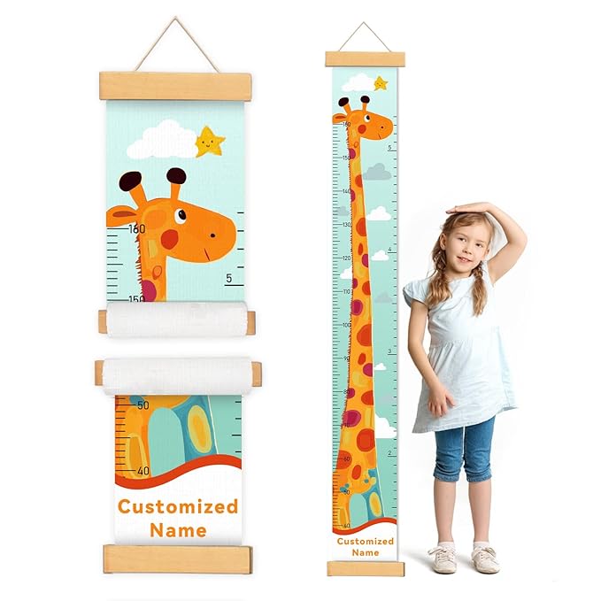 Customize Name Kids Height Chart for Wall, Giraffe Growth Chart for Wall, Kids Growth & Measuring Chart in Inches, Fun & Stylish Height Tracker for Children, Nursery Decor Essentials