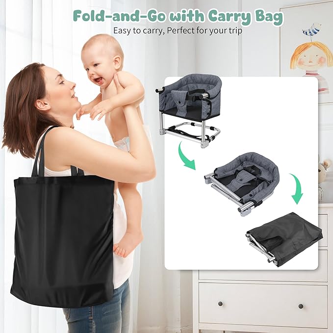 Booster Seat for Dining Table: Portable Toddler Booster Chair with Safety Buckle and Height Adjustable, Foldable Baby Feeding Chair, Kids High Chair Booster Seat for Kitchen Home Travel - Red