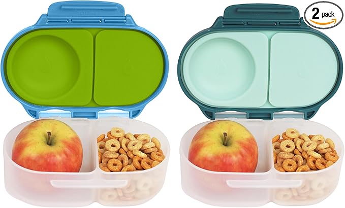 b.box Snack Box (2-pack) Reusable Snack Containers with Lids – Bento Box for Kids & Toddlers, Leakproof Lunch Box, BPA-Free and Dishwasher Safe Snack Container(O'Breeze + Emerald, 1 3/4 Cup)