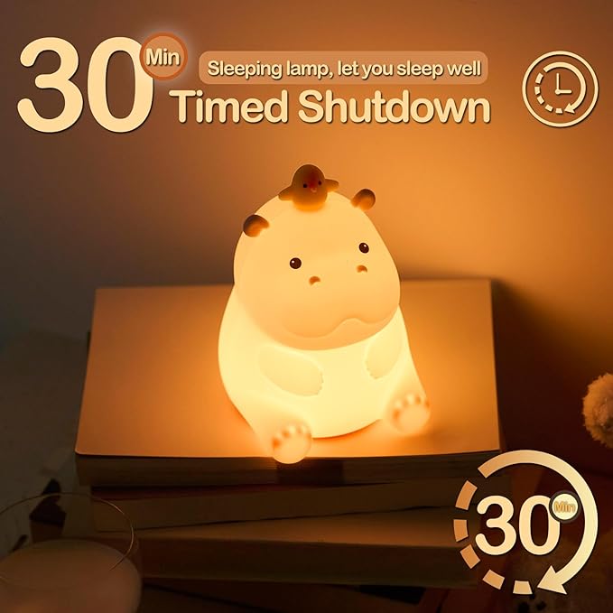 ATSUI Hippo Night Light, LED Squishy Novelty Animal Lamp, Food Grade Silicone, 2 Level Dimmable, Nursery Nightlight for Desk Decor, Funny Gifts Stuff for Boys Girls Baby, White Elephant Gifts