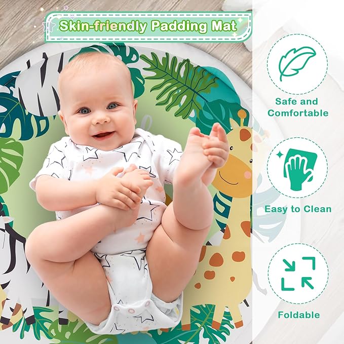 Baby Play Mat, 4-in-1 Baby Play Gym Tummy Time Mat with Ball Pit and 5 Detachable Toys for Newborn to Develop Sensory Exploration and Motor Skill 0-6-12 Months