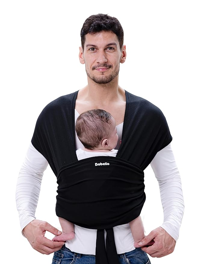 BABELIO Baby Wraps Carrier with Adjustable Buckle, Easy to Wear Lightweight Baby Carrier Newborn, Hands Free Toddler Infant Slings 7-35lbs Black