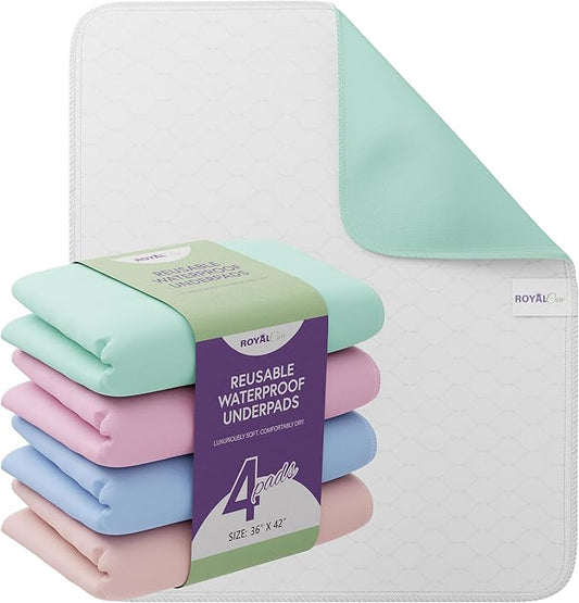 Incontinence Bed Pads - 4 Pack Reusable Waterproof Sofa, Mattress Protectors - Highly Absorbent, Machine Washable - for Children, Pets and Seniors - Assorted Colors (36" x 42" - 4 Pack - Multi Color)