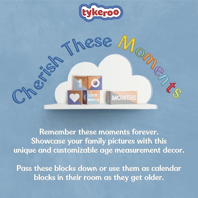 Baby Monthly Milestone Blocks — Cute Nursery Decor — Lovely Newborn Photography Props — Baby Shower Gifts (Blue & Gray)