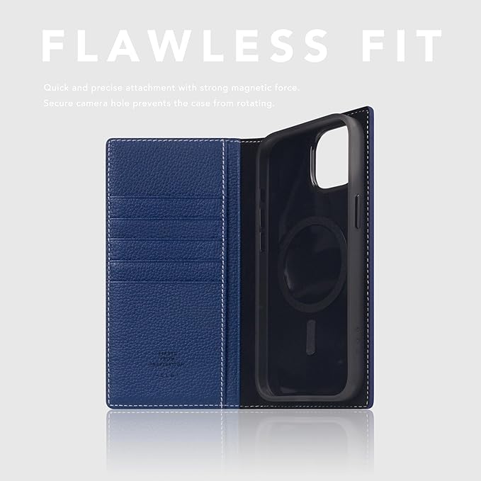 D8 Full Grain Leather Wallet Case for iPhone 15 Plus - [2-in-1] Handcrafted Detachable Diary Style with Magnetic MagSafe Back Cover, Gift Box Included (Navy Blue)