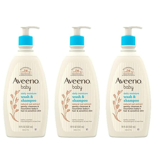 Aveeno Baby Gentle Body Wash & Shampoo with Natural Oat Extract, Tear-Free, Paraben-Free & Phthalate-Free Formula for Baby’s Sensitive Hair & Body, Lightly Scented, 18 fl. oz, 3 Pack