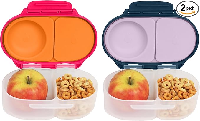 b.box Snack Box (2-pack) Reusable Snack Containers with Lids – Bento Box for Kids & Toddlers, Leakproof Lunch Box, BPA-Free and Dishwasher Safe Snack Container (S'shake + Indigo Rose, 1 3/4 Cup)