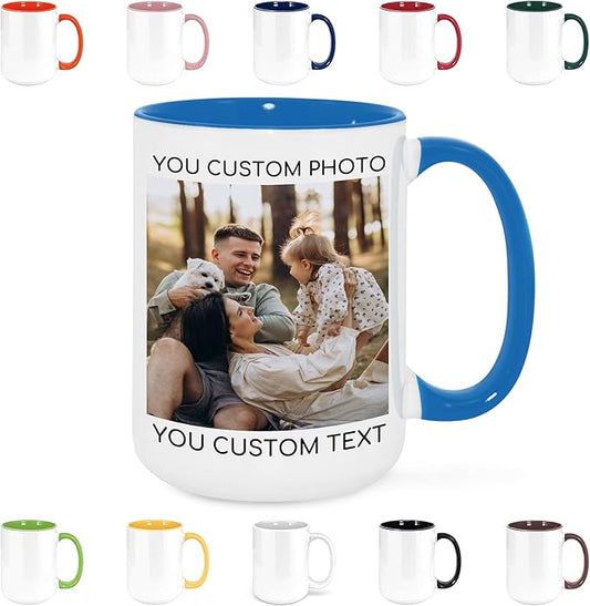 Custom Mug Upload Your Picture Personalized Coffee Mug with Photo Text Name Customized Cup Unique Ideas Gifts for Men Women Mom Dad Girlfriend Boyfriend Friend Family (Blue, 15oz)