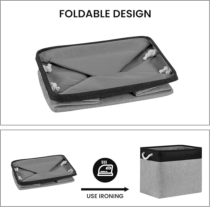 Bidtakay Storage Baskets Extra Large Baskets for Organizing Grey Rectangle Laundry Basket Linen Fabric Bins Set of 2 Clothes Baskets for Closet Shelves Hallway Bedroom Toy Organizer 17x12x15 In