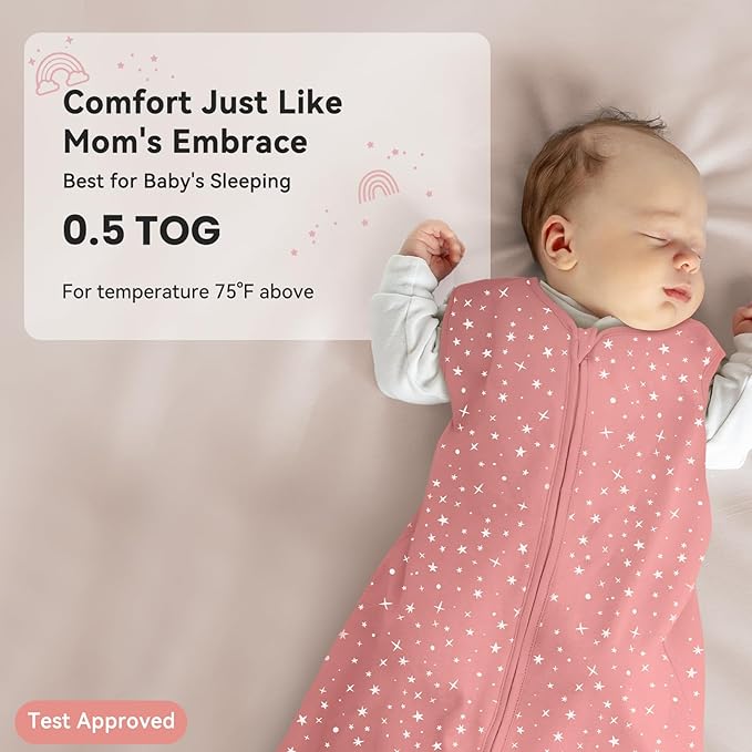 Baby Sleep Sack 12-18 Months 3 Pack 100% Cotton Lightweight 0.5 TOG Wearable Blanket Baby Sleep Bag with 2-Way Zipper for Infant Toddler Pink