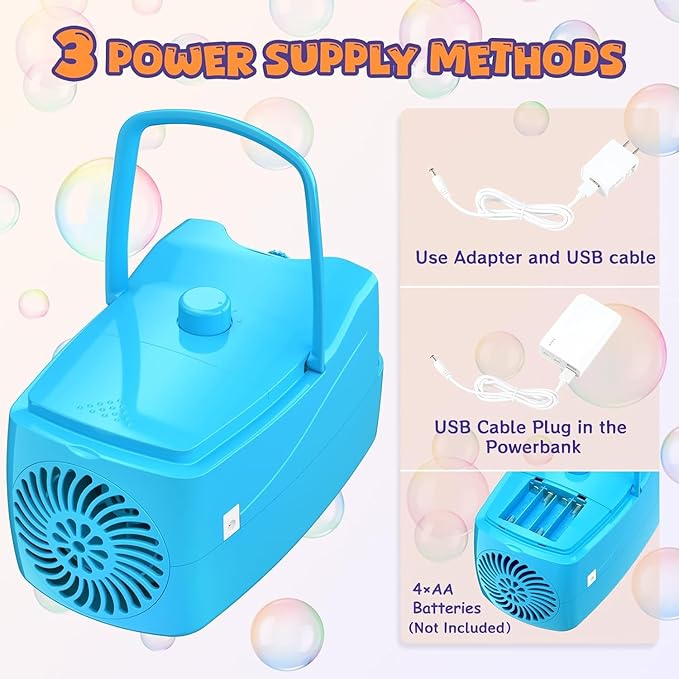 Bubble Machine, 18000+ Bubbles Per Minute Bubble Maker Blower for Kids Toddlers with 2 Speeds,6 Wands,Operated by Batteries or Plug-in for Outdoor/Indoor Birthday Parties,Wedding (Blue)