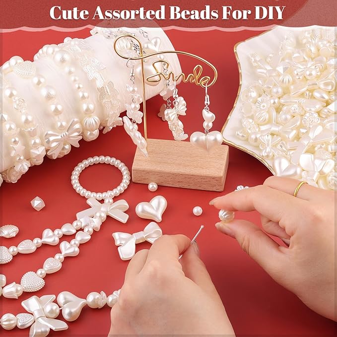 Assorted 270-320PCS Mix ABS Imitation Pearl Beads for Bracelet Making, Bow Butterfly Heart Kawaii Aesthetic Acrylic Beads,Cute Bead for Jewelry Making DIY Necklace Keychain Phone Charms