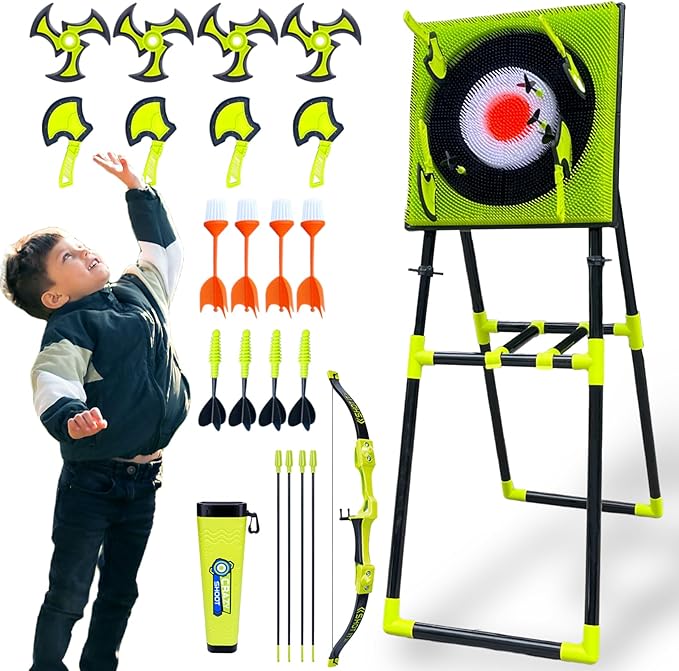 Axe Throwing Game for Backyard,Plastic Axe Throwing Game Set,Ax Throwing Game Set for Adults,Contains Foldable Axe Throwing Board,Axes,Bows and Arrows and 3 Types of Darts for Family Games