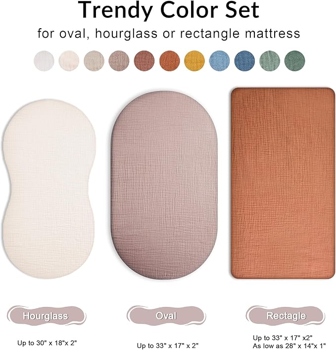 Bassinet Sheet for Baby Boy and Girl 2 Pack, Fitted Sheets for Rectangle, Oval, Hourglass Bassinet Mattress, Muslin Moses Basket Sheets with Neutral Style (Beige & Cream)